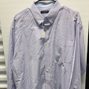 Nautica Men's Casual Pink and Blue Plaid Shirt